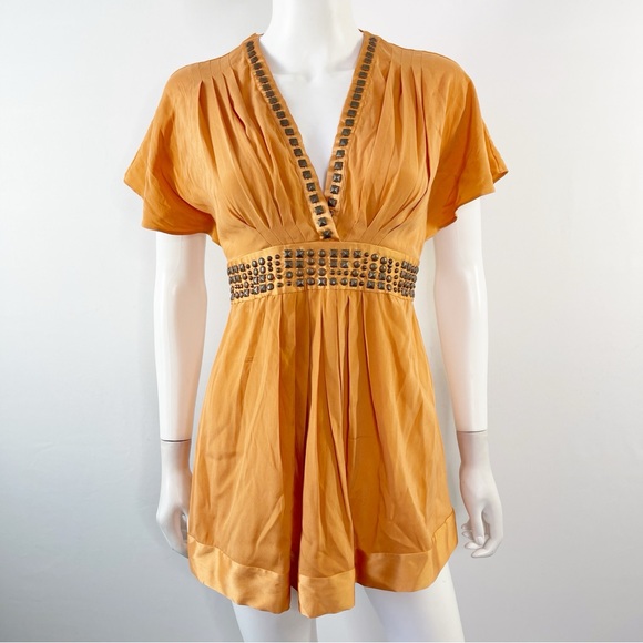 Hale Bob Tops - Hale Bob Golden Orange Studded V-Neck Blouse